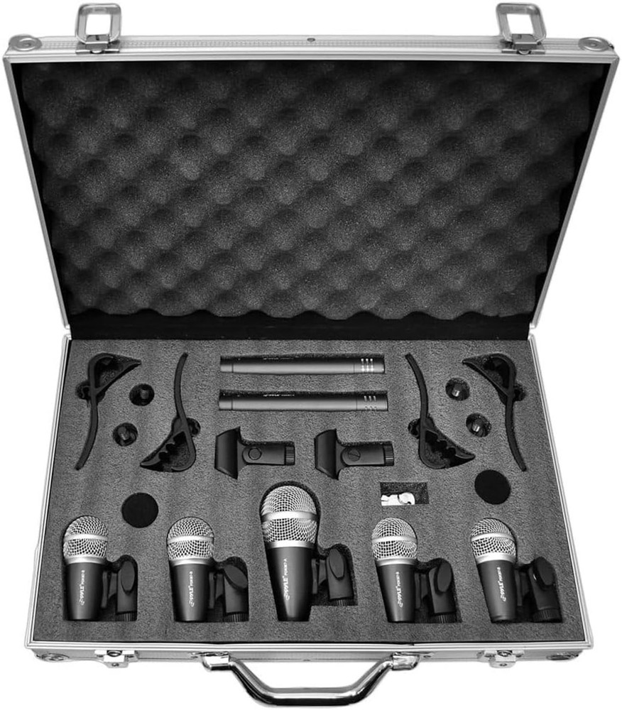 Pyle 7-Piece Wired Dynamic Kit-Kick Bass, Tom/Snare Cymbals Microphone Set-…