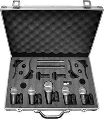 Pyle 7-Piece Wired Dynamic Kit-Kick Bass, Tom/Snare Cymbals Microphone Set-…