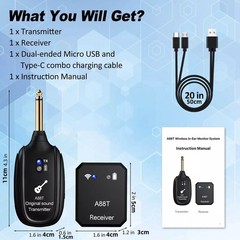 Rechargeable Wireless 2.4GHz In-Ear Monitor IEM System Transmitter Receiver Set