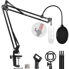 Dual-layer Pop Filter Mic Stand with Anti-vibration & Shock Mount – Black Finish