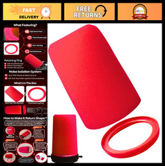 Pop Filter Foam Windscreen for SM7B, MV7, MV7X – Red Replacement with Seal