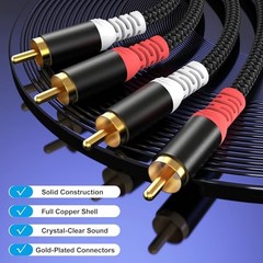 RCA Audio Cable 6.6FT – Dual 6.6FT-1Pack Black Braid Jacket Male to Male