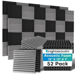 52 Pack Acoustic Foam Panels, 1 X 12 X 12 Inches Sound Proof 52Packs Grey+Black