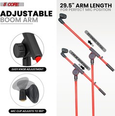 TWO Mic Stands W Extending Telescoping Boom Arm (Red)