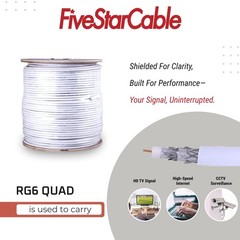 Five Star Cable 1000 ft. RG6 Quad Shielded 1000 Ft, Shield (White)