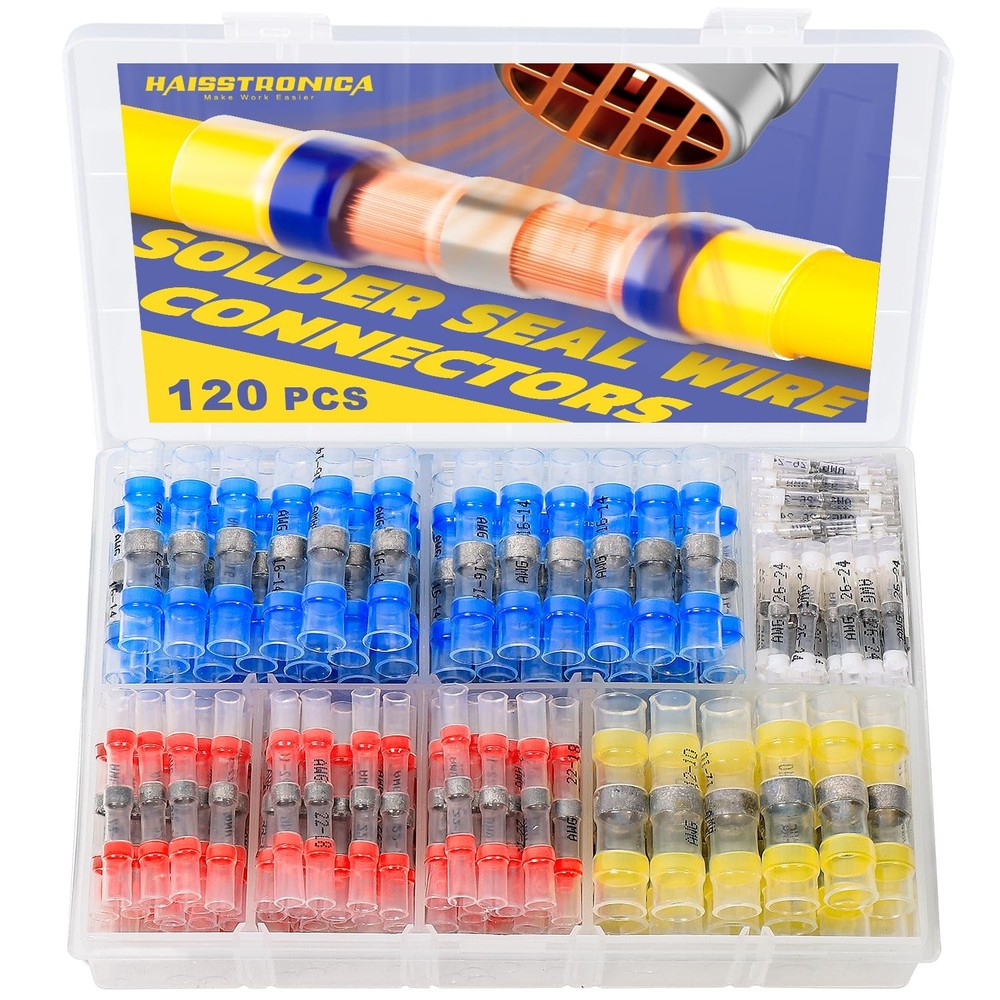 haisstronica 120PCS Solder Seal Wire Connectors, Marine White,Red,Blue,Yellow