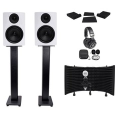 (2) Rockville APM6W 6.5″ 350w Studio Monitors+Stands+Pads+Headphones+Mic+Shield