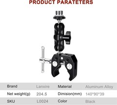 Versatile Microphone Clamp with Double Ball Head Magic Arm – Silver & Black