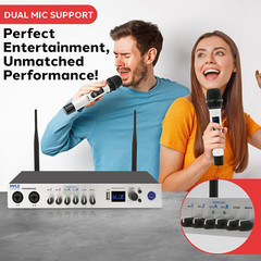 , UHF Wireless Microphone System, Portable Digital Audio Mixer, Bluetooth, Two H