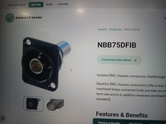 Neutrik NBB75DFIB-P D Series BNC Protruding Bulkhead Isolated Jack, Black 10pack