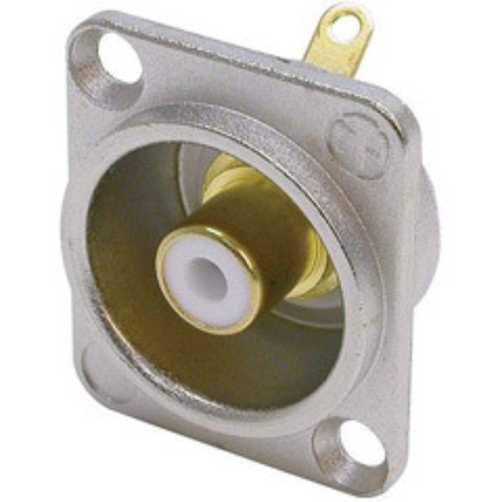 Neutrik NF2D-9 Phono RCA Socket – Nickel Panel D-shape w/Colored Washer – White