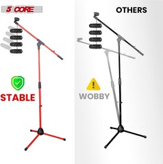 TWO Mic Stands W Extending Telescoping Boom Arm (Red)