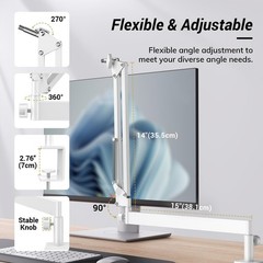 T20LP White Mic Arm Desk Mount Low Profile Boom Stand 3/8 5/8 Screw Adapter
