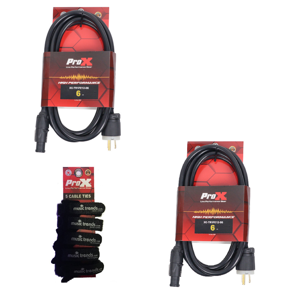 2x Pro X XC-TR1FE12-06 6FT 12AWG 120VAC Male Edison NEMA 5-15P + Wraps