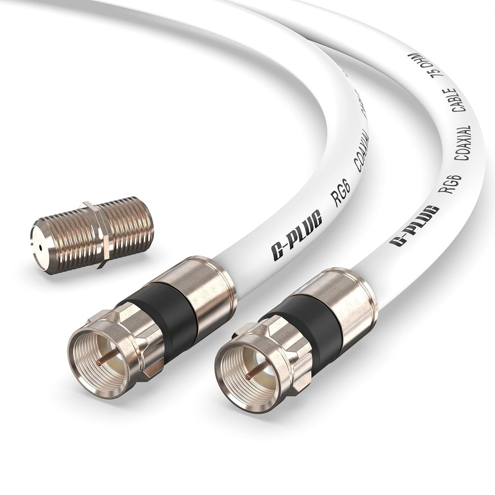 G-PLUG 3FT RG6 Coaxial Cable Connectors Set- High-Speed Internet, 3FT, White