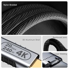 Type c to Type c Cable,20gbps USB c 3.2 gen 2,4k@60Hz Video,usbc Cable 6FT/1.8M