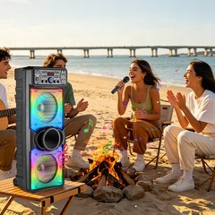 Portable Dual 10″ Bluetooth Party Speaker Woofer Heavy Bass Sound System w/ Mic