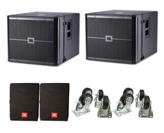 2x JBL VRX918SP 18″ Active Powered Flyable Subwoofer Sub + Covers + Casters