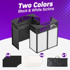 Foldable DJ Booth with Two Top Trays, Tool-Free Assembly, DJ Table with White…