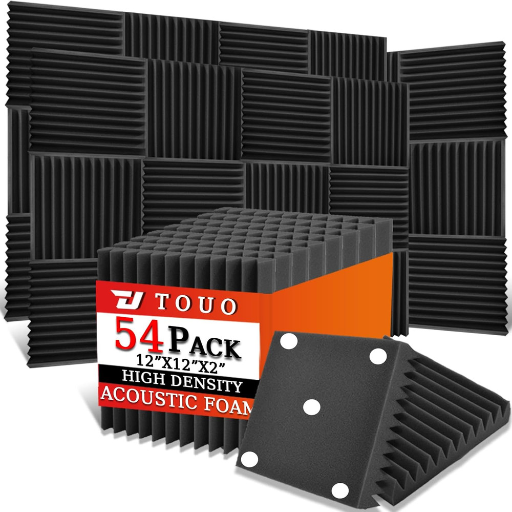 54 Pack Acoustic Foam Panels – 12″x12″x2″ Soundproof Wedge for Home Studio