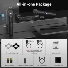 Phenyx Pro Wireless Microphone System, Dual Two Handheld Mics, Black