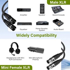 3 Pin XLR Male to Mini XLR Female (TA3F) Microphone Cable Adapter 3 Ft/2 Pack…
