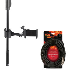 Mic Stand Smartphone Holder + 15ft XLR Microphone Cable Vocal Recording Bundle