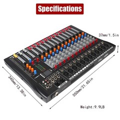 Pro Power Mixer 12 Channel Audio Mixing Console 16 DSP w/USB 110-220V Bluetooth