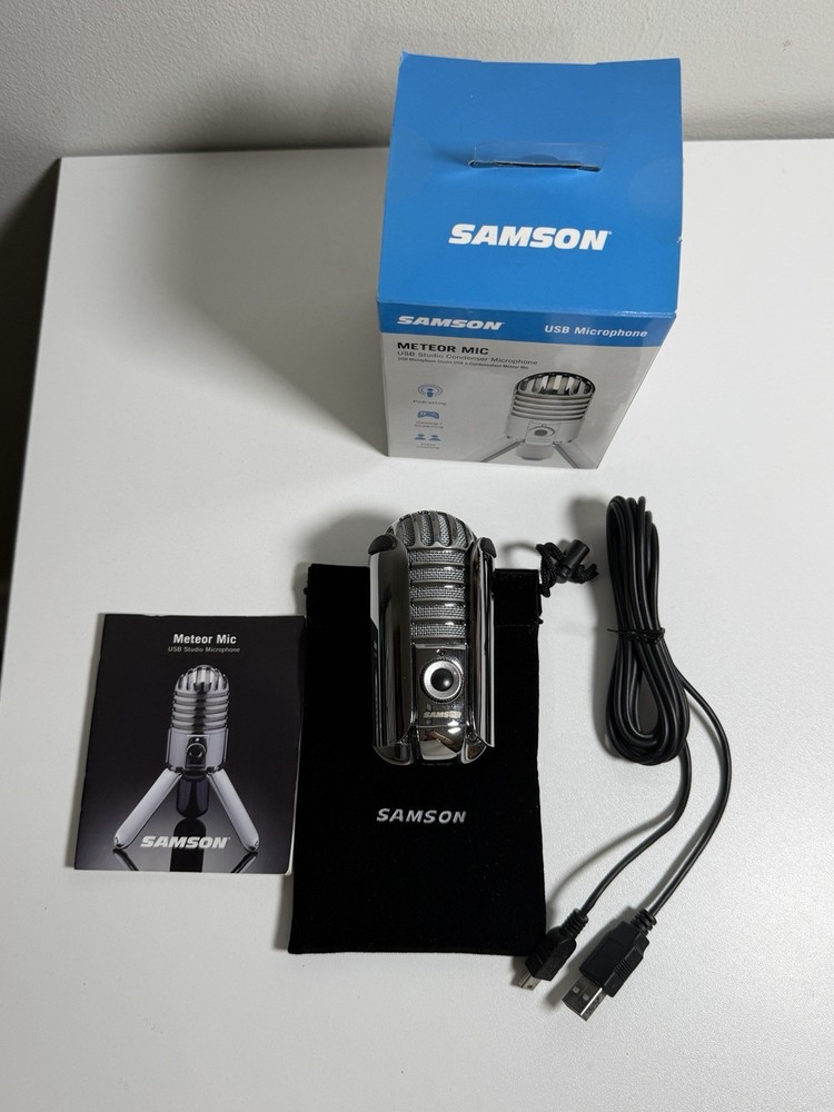 Samson Meteor Mic USB Studio Condenser Microphone Chrome w/ Box Cable Podcasting
