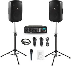 PRORECK 1600W Powered Mixer with 10 inch Passive PA Speakers Stage Live Sound