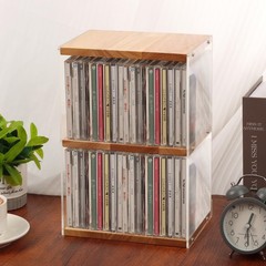 Rainmae CD Holder Desk Rack Organizer, Wooden Stand, M, Transparent