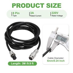 9.9ft GX16 8 Pin Cable Male to Female Head Aviation Cordset 22AWG, Black