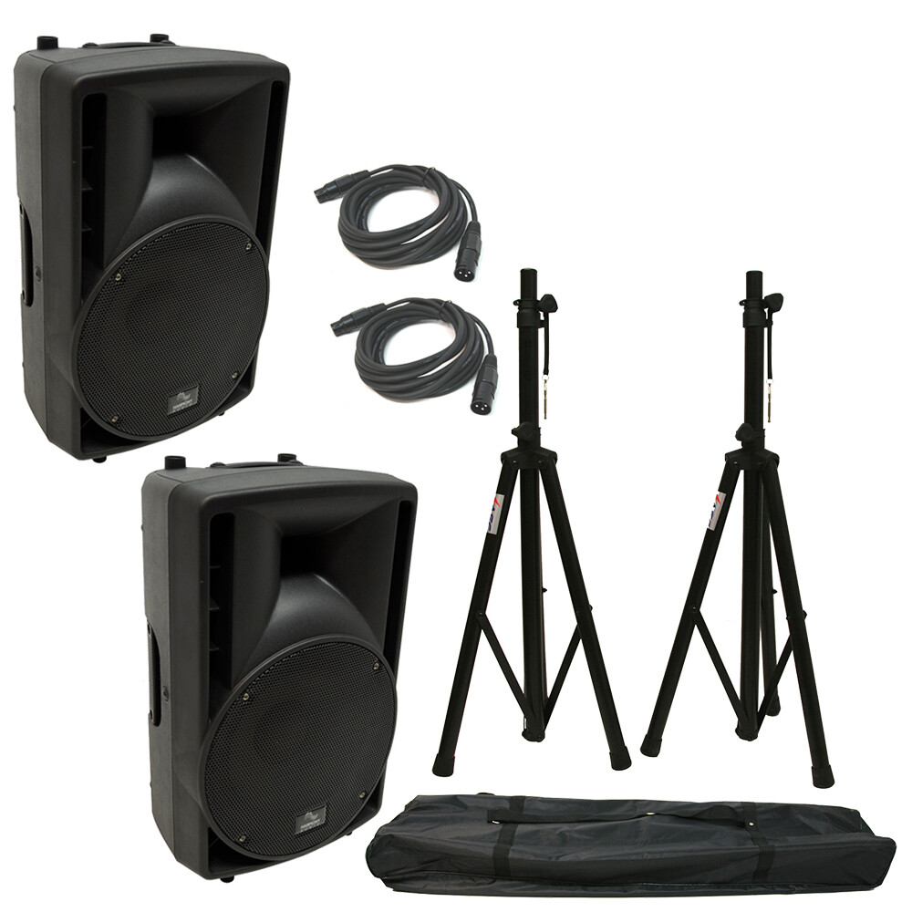 (2) Harmony Audio HA-C10A Pro DJ 10″ Powered 400W PA Speaker XLR Cable (2) Stand