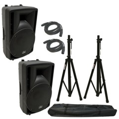 (2) Harmony Audio HA-C10A Pro DJ 10″ Powered 400W PA Speaker XLR Cable (2) Stand