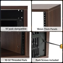 AcouZen Wooden Desktop Studio Rack, 19-Inch Rack-Mount 4U, Walnut Woodgrain