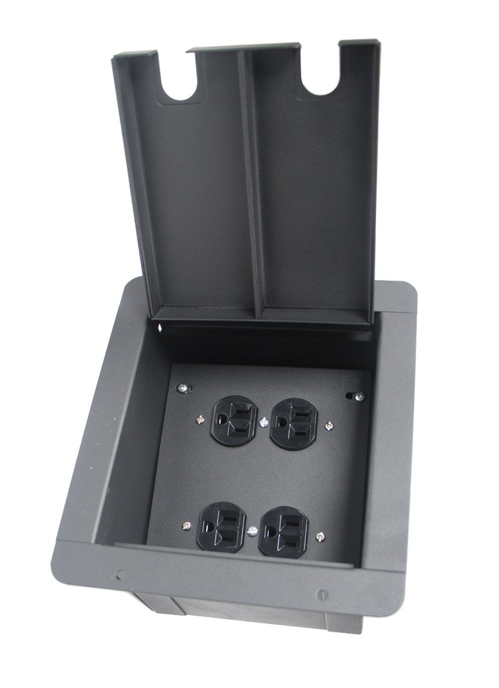 EC Stage Floor Pocket Box with 4 Edison Female Outlets -Hinged Lid