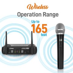 Pyle Professional Wireless Handheld Microphone System – Dual UHF Band, Black