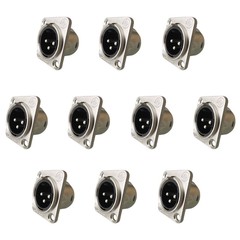 10Pcs XLR 3Pin Female Panel Mount Chassis Fine Nickel Plated Housing