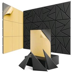 ROOME Acoustic Panels Self-Adhesive High Density 24-Pack 12x12x0.4 Black