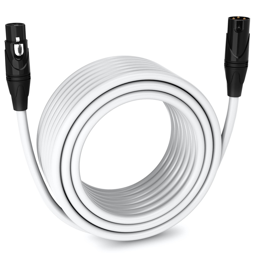 LyxPro 75 Feet Microphone XLR Cable, Male to Female, 3 Pin Mic Cable – White