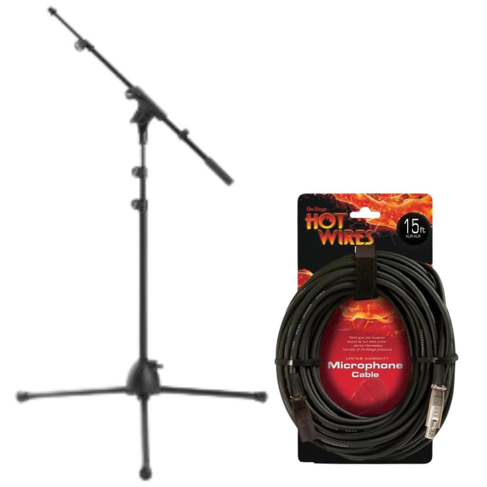 Travel Mic Stand Lightweight Collapsible + 15ft XLR to XLR Microphone Cable