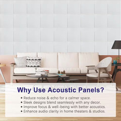 9 In. X 9 In. X 0.4 In. White Square Self-Adhesive Acoustic Panels, 12-Pack