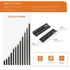 3U Vertical Rack Rail Pair Kit DIY Rack Rails Kit, 12-24 Screws Included to Moun