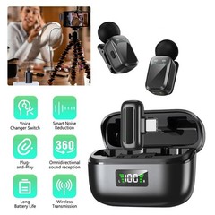 Dual Wireless Lavalier Mic for Type-C Phone 2.4G Noise Cancelling Podcast Vlog