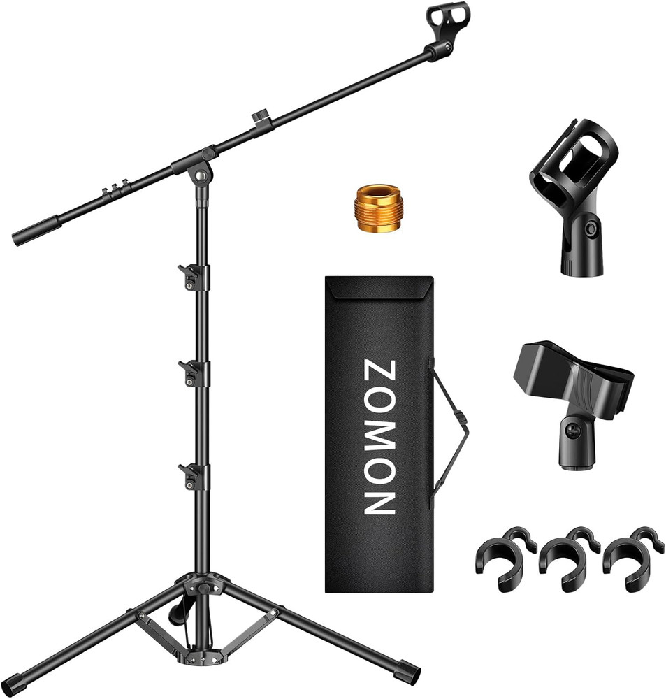 Microphone Stand, Tripod Boom Arm Floor Mic Stand Height Adjustable Heavy Duty w