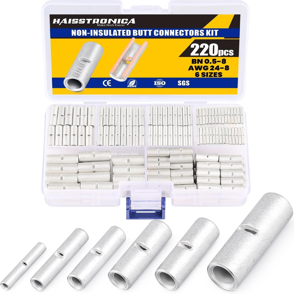 Haisstronica Non Insulated Butt Connectors Kit 220pcs for 220