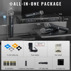Phenyx Pro Wireless Microphone System, Quad Channel PTU-7000-4H, Black