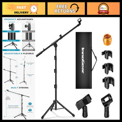 Height Adjustable Microphone Stand 2 Pack – Tripod Boom Arm with Carry Bag & Cli