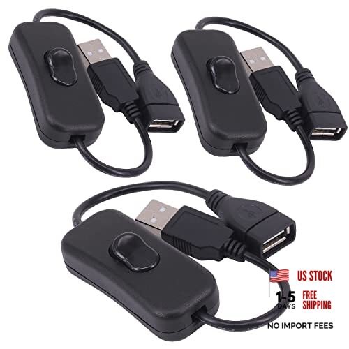 USB Cable with Switch, Yeebline 3-Pack USB Male to Female 3 Pack Black
