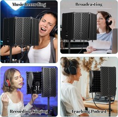 Microphone Stand with Isolation Shield and Pop Filter for Recording